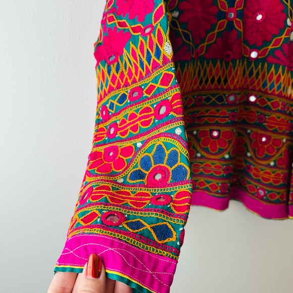 Indian handmade embroidery jacket Bohemian Mirror Work Ethnic Floral - Picture 12 of 12